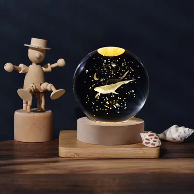 6cm 3D Art Crystal Ball Night Light Birthday Gift Night Light Đèn gỗ nền đèn bàn trang trí