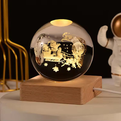 Creative Wooden Table Lamp 3d Crystal Ball Lighting Desk Light Night Light thoải mái ấm áp Đèn USB di động