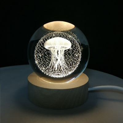 Creative Wooden Table Lamp 3d Crystal Ball Lighting Desk Light Night Light thoải mái ấm áp Đèn USB di động
