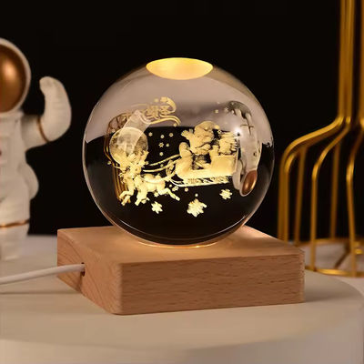 Crystal Glass Ball ấm trắng gỗ 3D Night Light Base Stand LED Display Stand