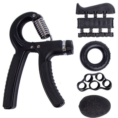 Bộ dụng cụ tập luyện cầm tay 5 mảnh màu đen có thể điều chỉnh Gripper tay ngón tay Stretcher Grip Ring And Stress Ball cho sức mạnh và sự linh hoạt của tay