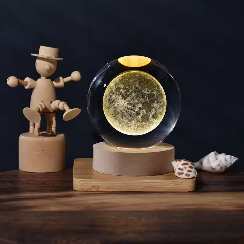 6cm 3D Art Crystal Ball Night Light Birthday Gift Night Light Đèn gỗ nền đèn bàn trang trí