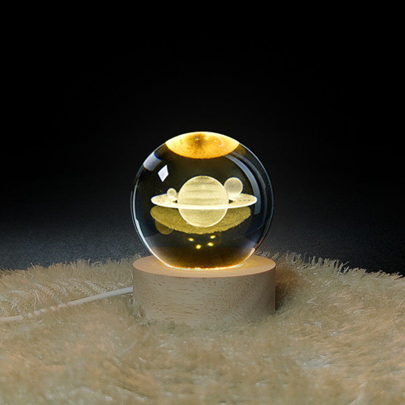 3D Crystal Ball Night Light Globe Table Lamp With Wooden Base Moon Lamp Quà tặng sinh nhật cho trẻ em Novel Home
