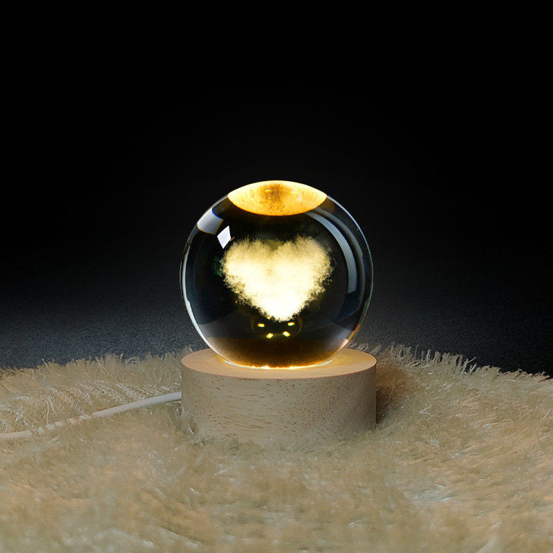 Creative Wooden Table Lamp 3d Crystal Ball Lighting Desk Light Night Light thoải mái ấm áp Đèn USB di động