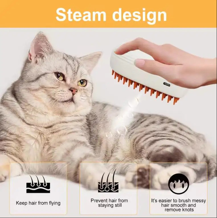 3-in-1 Cat Steam Brush bán nóng cho thú cưng Chăm sóc nước Spray loại bỏ lông ánh sáng làm sạch