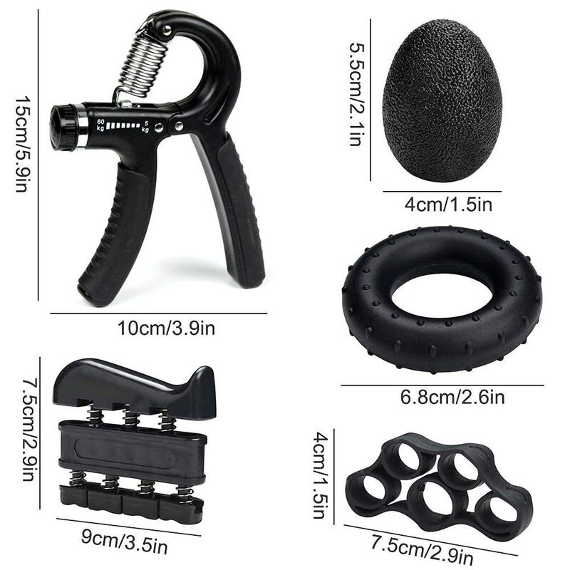 Bộ tăng cường nắm tay 5 gói Đen điều chỉnh nắm tay huấn luyện viên tay tay nắm tay và bóng căng thẳng cho tay cổ tay và trước cánh tay đào tạo