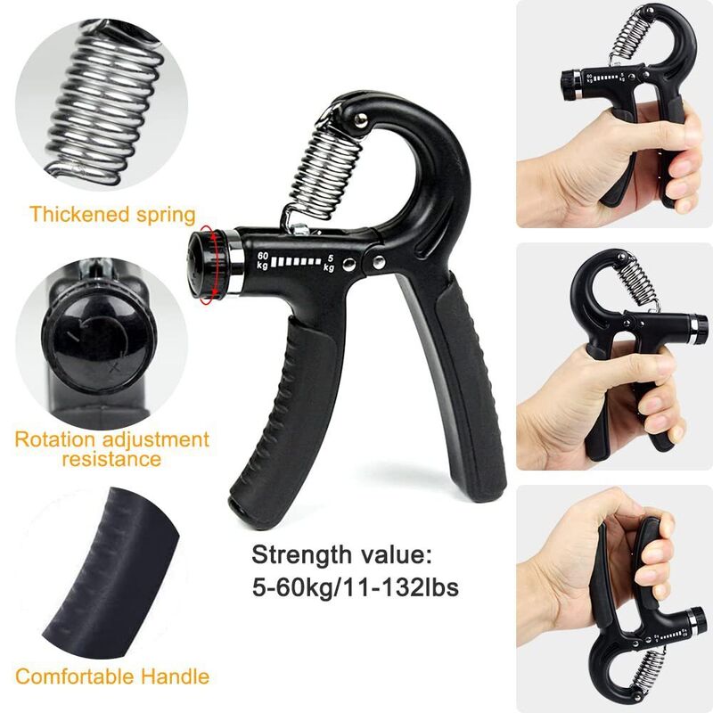Bộ dụng cụ tập luyện cầm tay 5 mảnh màu đen có thể điều chỉnh Gripper tay ngón tay Stretcher Grip Ring And Stress Ball cho sức mạnh và sự linh hoạt của tay